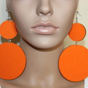 Orange fabric dangle earrings| Wooden earrings| Diva earrings| Fashion earrings| BOLD earrings| Pierced Post Clip-on earrings