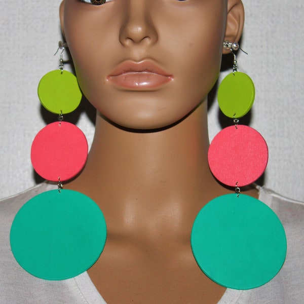 Round Tiered Leather Earrings