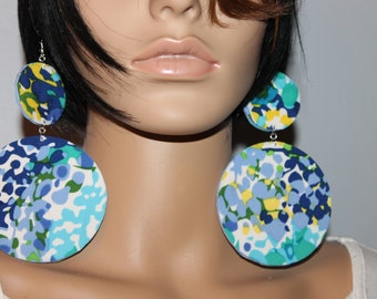 CLEARANCE! Abstract Fabric Wooden Earrings | Large Colorful Statement Earrings