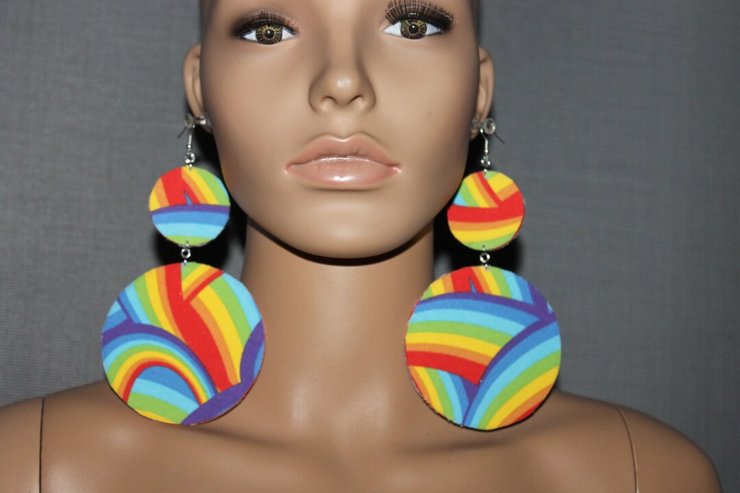 Rainbow Print Fabric Earrings| Colorful Earrings| Diva Earrings| BIG ...