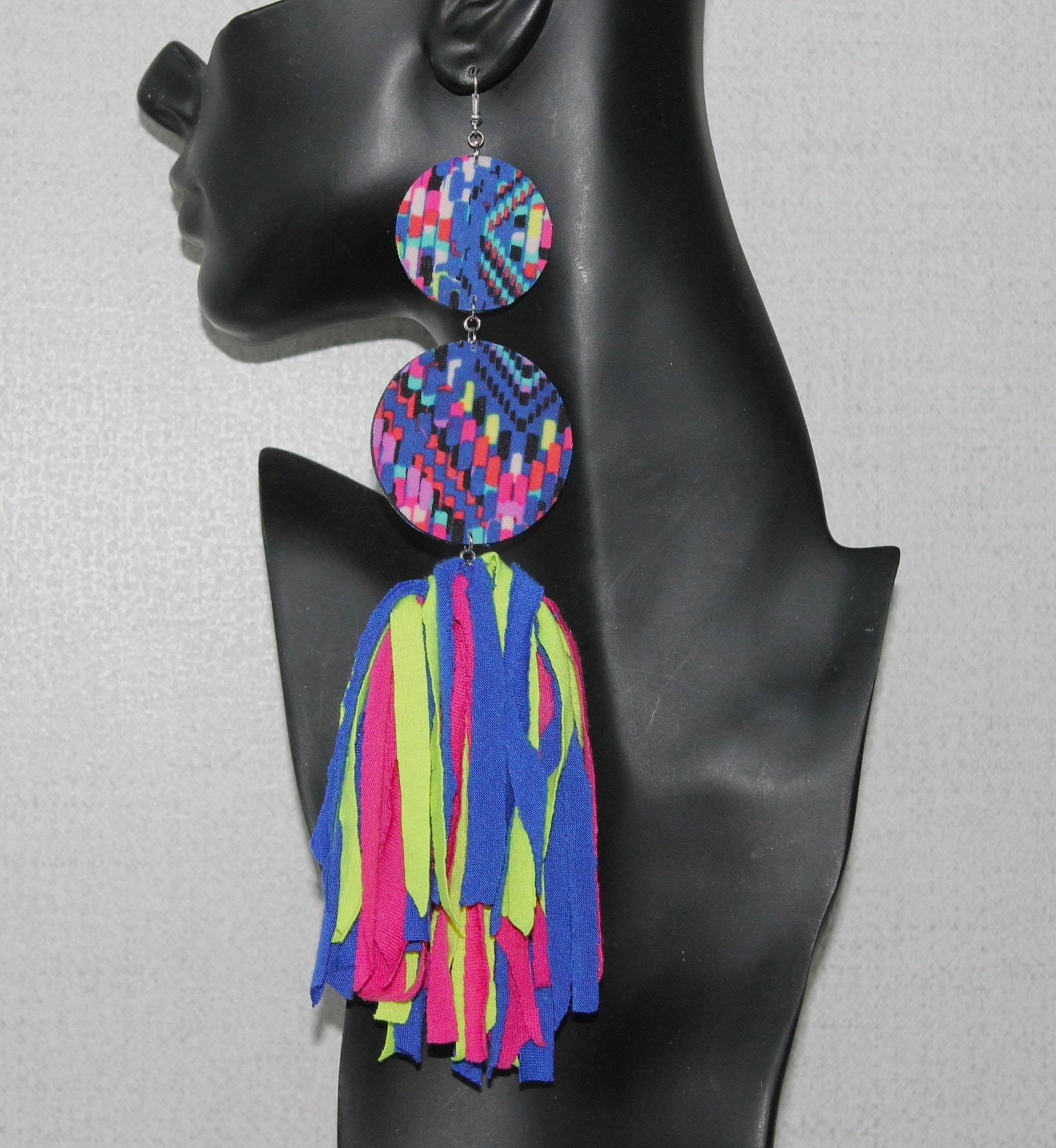 Colorful Mixed Print Fabric Dangle Earringstiered Statement Etsy