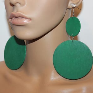 Grass green wooden earrings| Diva earrings| Fall color earrings| Big earrings| BOLD earrings| Pierced Clip-on earrings