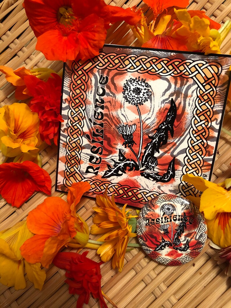 RESILIENCE Sticker /& Button Pack ~ Psychedelic Revolutionary Dandelion ~ Vinyl Waterproof Sticker Pin Back Button