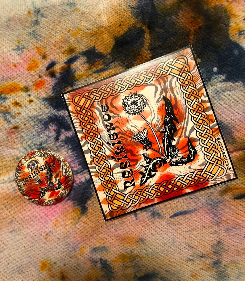 RESILIENCE Sticker /& Button Pack ~ Psychedelic Revolutionary Dandelion ~ Vinyl Waterproof Sticker Pin Back Button