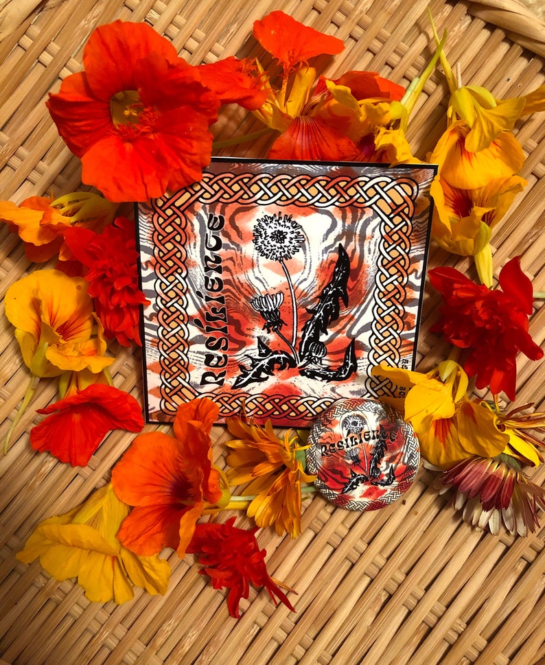 RESILIENCE Sticker /& Button Pack ~ Psychedelic Revolutionary Dandelion ~ Vinyl Waterproof Sticker Pin Back Button
