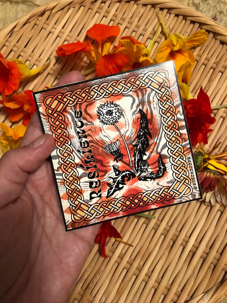 RESILIENCE Sticker /& Button Pack ~ Psychedelic Revolutionary Dandelion ~ Vinyl Waterproof Sticker Pin Back Button