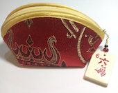 6 Crak MAH JONGG maroon Fortune Cookie silk coin purse shiny penny. Zippered. Vintage wood tile. Czech glass beads. Bet. Play. Mahj