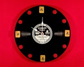 MAH JONGG wall clock w 1927 Edison Diamond Disc retro label quot You Went Away Too Far. quot Vintage 20s Bamboo wind tiles Cinnabar hour markers.