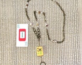 EYEGLASS CHAIN or Necklace. Vintage Bakelite Mah Jongg 4 Bamboo Flower tile. Jasper, Czech glass and shell seed beads. Brass chains.