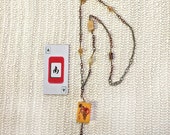 Eyeglass Chain or Necklace with vintage MAH JONGG Bakelite 5 flower tile. Tri-color chains, metal, glass, gemstone and crystal beads. South
