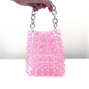 Sac de perles de cristal, sac de luxe de perles, sac à main, sac de perles de femmes, sac de perles, sacs à main de femmes, sac à main, sac rose de Chainlink, cadeaux d'anniversaire pour elle