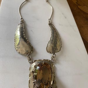 Vintage Antique Sterling Silver Unique 1960s 1970s Stone Necklace