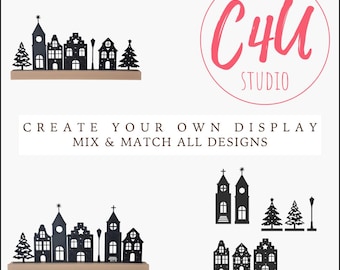 8 Christmas STL Bundle | Christmas Houses Trees and Church Towers | Interchangeable Decor | 3D Print | Mix & Match