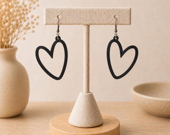 3D Printed Heart Earrings | Modern Open Heart Earrings | Antique Silver Stainless Steel Ear Hooks | 36 Colors