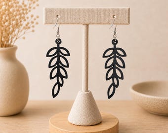 3D Printed Leaf Earrings | Minimalist Open Leaf Design | Antique Silver Stainless Steel Ear Hooks | 36 Colors