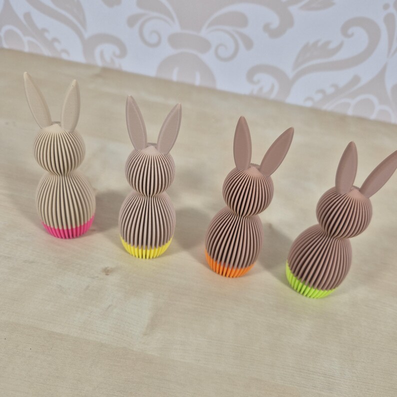 3D Printed Easter Bunny 110 mm – Modern Easter Decoration in Sand, Latte or Caramel with Neon Detail image 4
