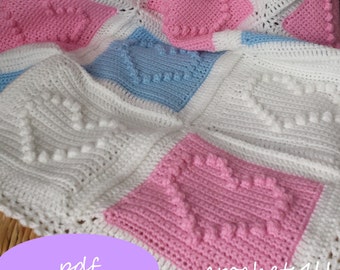 crochet pattern, heart afghan, crochet blanket pattern, baby blanket pattern, bobbel stitch pattern