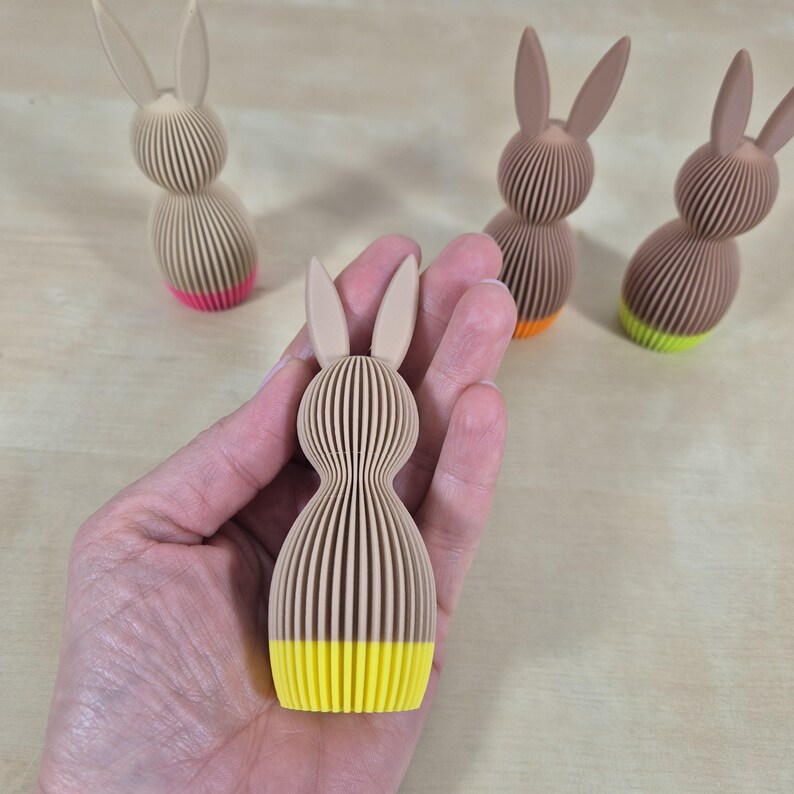 3D Printed Easter Bunny 110 mm – Modern Easter Decoration in Sand, Latte or Caramel with Neon Detail image 3