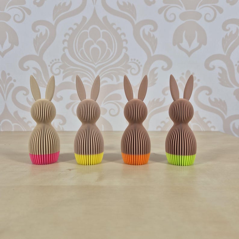 3D Printed Easter Bunny 110 mm – Modern Easter Decoration in Sand, Latte or Caramel with Neon Detail image 1