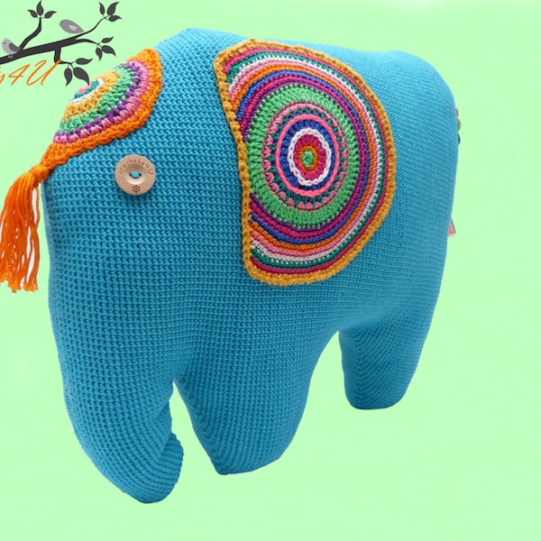 patron au crochet éléphant, coussin éléphant, coussin éléphant au crochet (grand modèle)