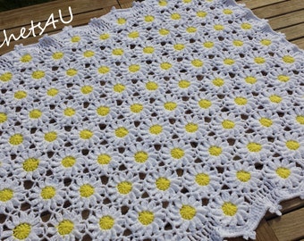 crochet pattern, flower afghan, crochet blanket pattern, baby blanket pattern, daisy afghan, flower blanket, throw, crochet daisy