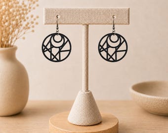 3D Printed Abstract Circle Earrings | Modern Geometric Earrings | Antique Silver Stainless Steel Ear Hooks | 36 Colors