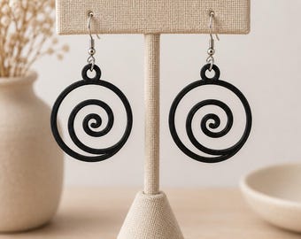 3D Printed Spiral Earrings | Modern Geometric Earrings | Antique Silver Stainless Steel Ear Hooks | 36 Colors
