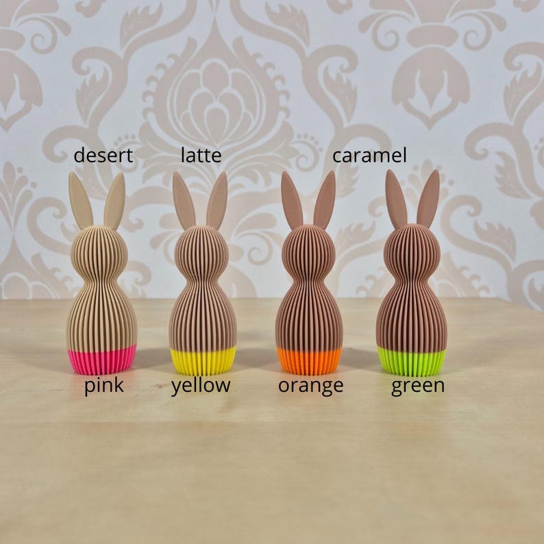 3D Printed Easter Bunny 110 mm – Modern Easter Decoration in Sand, Latte or Caramel with Neon Detail image 5