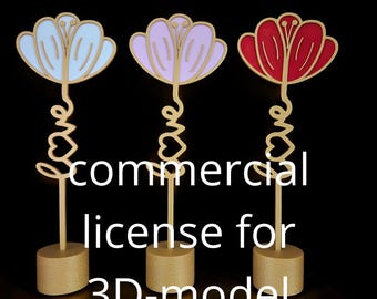 Flower with "Love" in the Stem (with Stand) - STL File - Commercial License