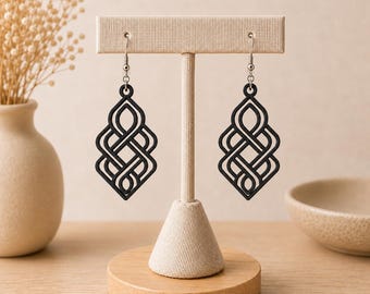 3D Printed Geometric Earrings | Open Woven Design | Antique Silver Stainless Steel Ear Hooks | 36 Colors