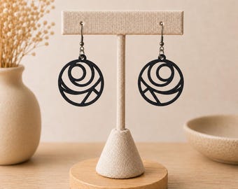 3D Printed Abstract Circle Earrings | Modern Geometric Earrings | Antique Silver Stainless Steel Ear Hooks | 36 Colors