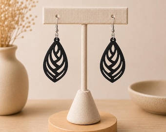 3D Printed Leaf Earrings | Modern Geometric Earrings | Antique Silver Stainless Steel Ear Hooks | 36 Colors