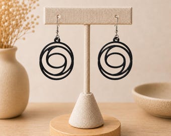 3D Printed Abstract Circle Earrings | Modern Geometric Earrings | Antique Silver Stainless Steel Ear Hooks | 36 Colors