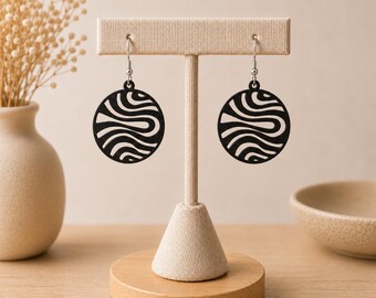 3D Printed Earrings with Wavy Pattern | Lightweight Statement Earrings | Antique Silver Stainless Steel Ear Hooks