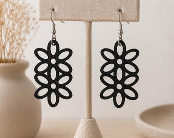 3D Printed Flower Earrings | Modern Geometric Earrings | Antique Silver Stainless Steel Ear Hooks | 36 Colors