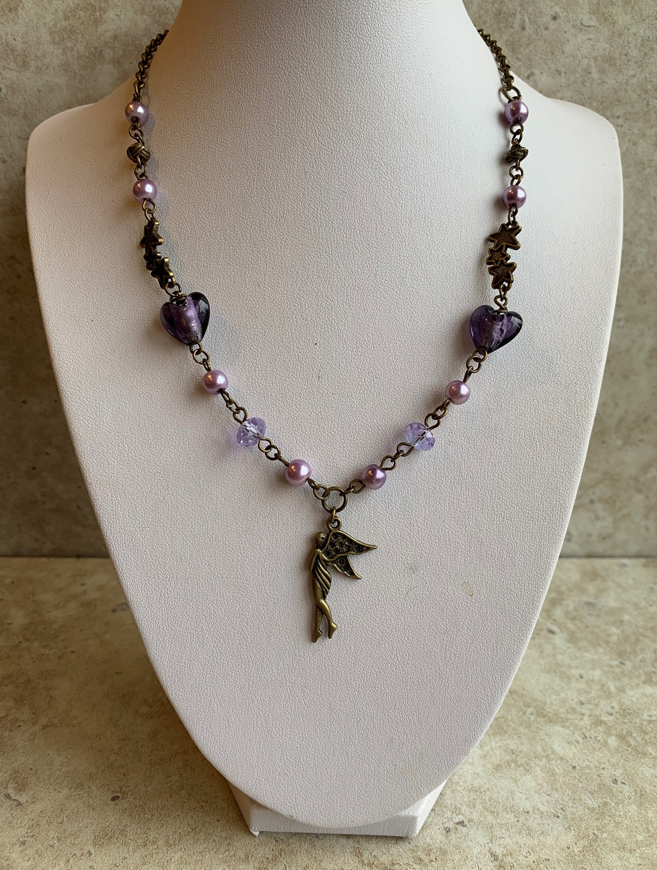 Vintage Fairy necklace Bronze Fairy necklace beaded necklace Etsy