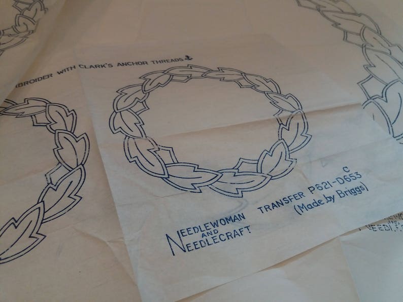 Set of 3 Vintage Leaf Mat embroidery transfers Made by Briggs.
