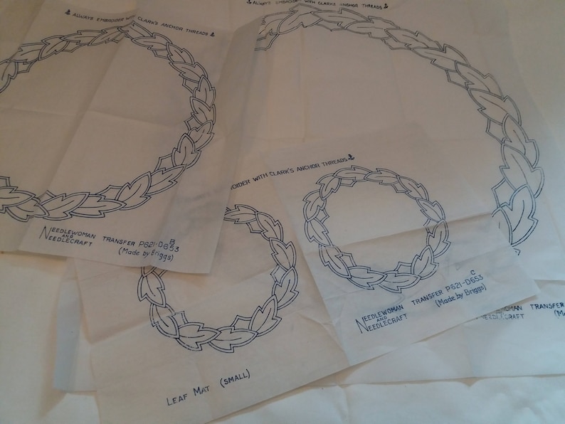 Set of 3 Vintage Leaf Mat embroidery transfers Made by Briggs.