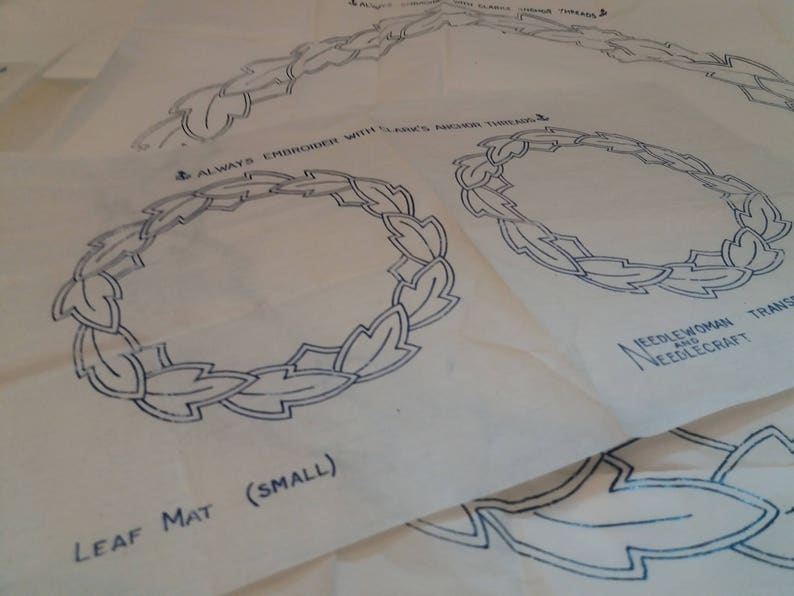 Set of 3 Vintage Leaf Mat embroidery transfers Made by Briggs.
