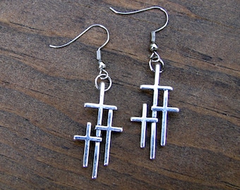 THREE CROSSES On Calvary Earrings - Inspirational Christian Jewelry - Choice Of Triple Cross Necklace, Earrings or Set