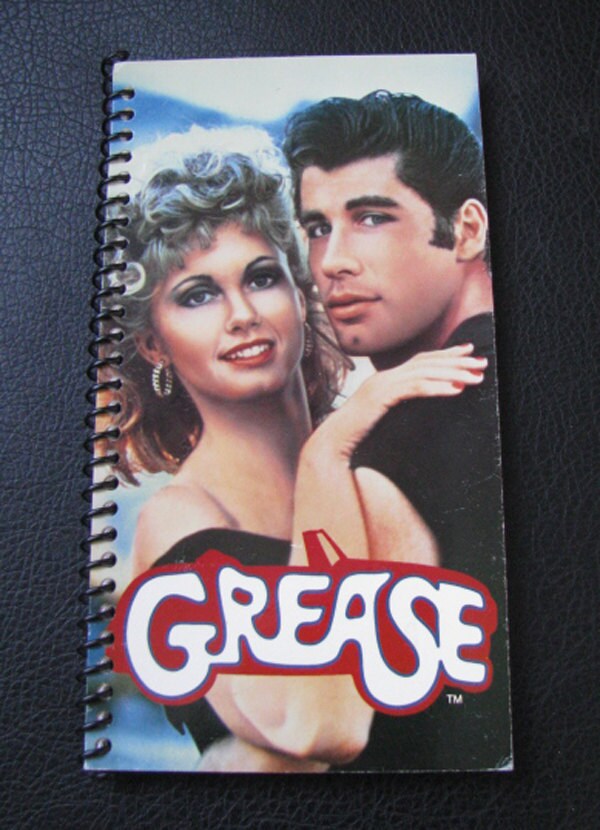 GREASE (1978) - Capa VHS reaproveitada para caderno exclusivo, escolha papel forrado ou sem forro, caderno de desenho, ótima ideia para presente