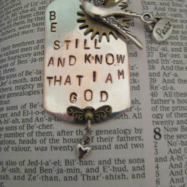 SALE - Be Still and Know That I Am God - Hand Stamped Scripture Necklace - Bible Verse - Inspriational Christian