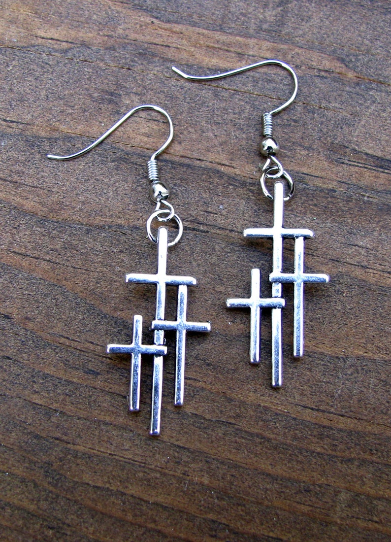 THREE CROSSES On Calvary Earrings Inspirational Christian Jewelry Choice Of Triple Cross Necklace, Earrings or Set image 7