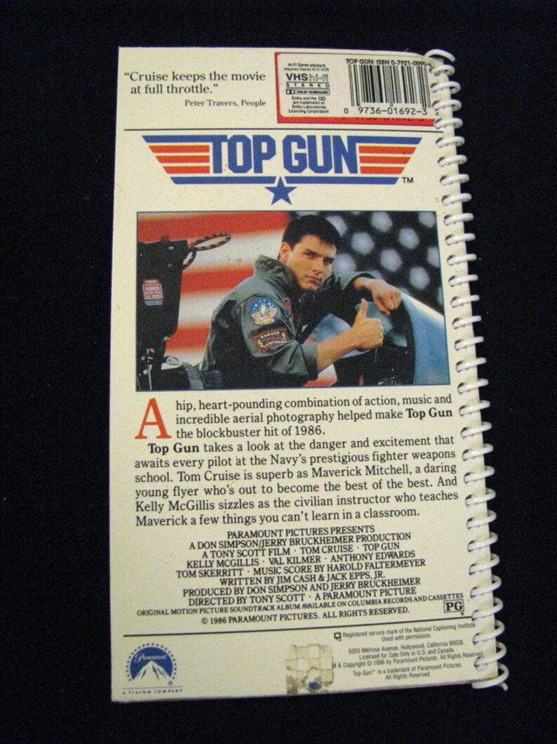 TOP GUN 1986 Repurposed Original VHs Sleeve To Unique Journal, Choose Lined Or Unlined Paper, Sketch Book, Planner Great Gift Idea image 4