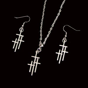 THREE CROSSES On Calvary Earrings Inspirational Christian Jewelry Choice Of Triple Cross Necklace, Earrings or Set Necklace/Earring Set