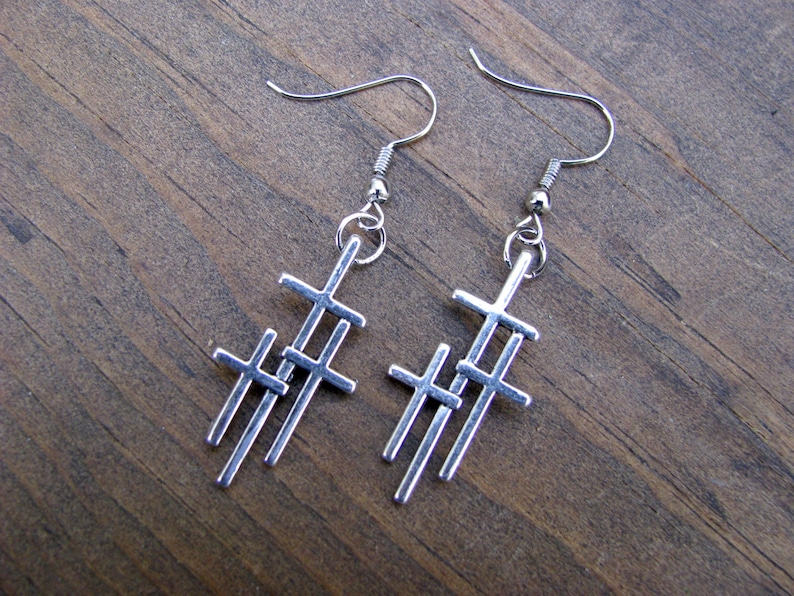 THREE CROSSES On Calvary Earrings Inspirational Christian Jewelry Choice Of Triple Cross Necklace, Earrings or Set image 6