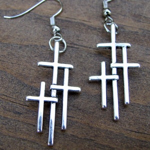 THREE CROSSES On Calvary Earrings Inspirational Christian Jewelry Choice Of Triple Cross Necklace, Earrings or Set image 8