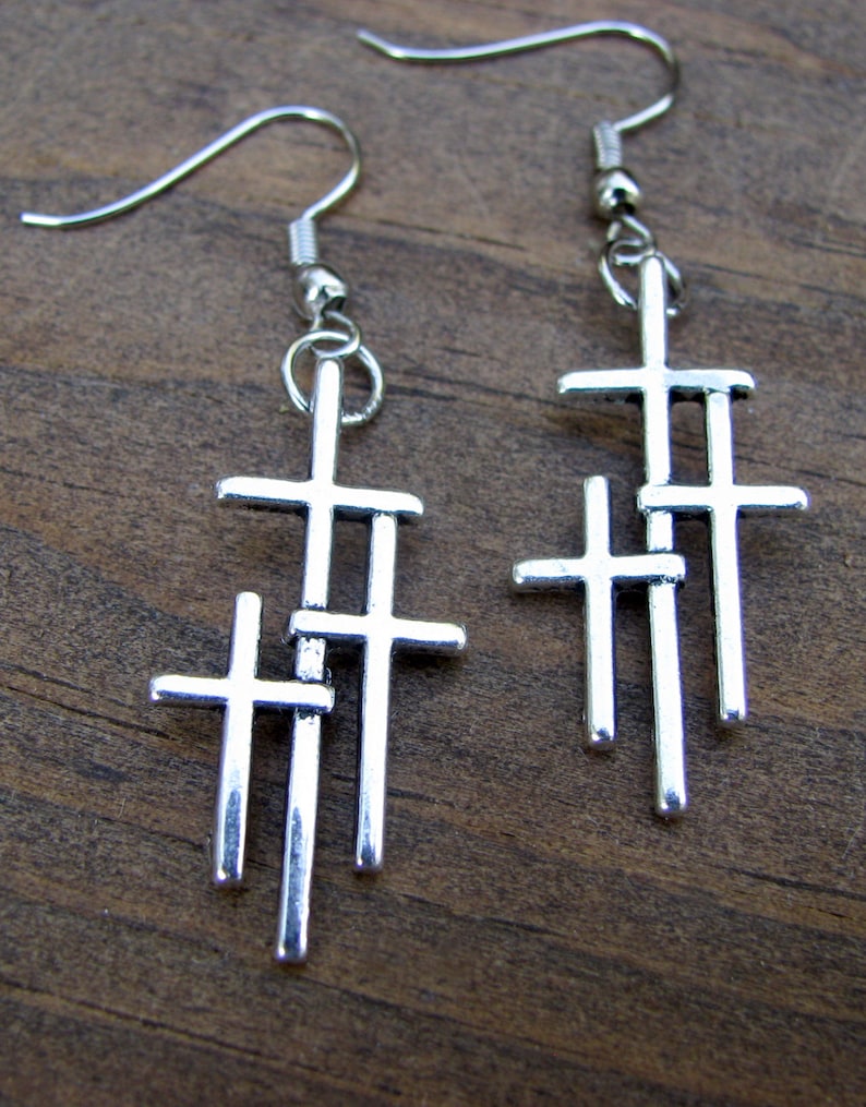 THREE CROSSES On Calvary Earrings Inspirational Christian Jewelry Choice Of Triple Cross Necklace, Earrings or Set image 8