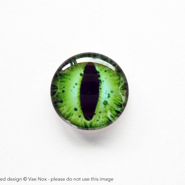 12mm handmade glass eyes cabochons - green cat or dragon eye - standard profile