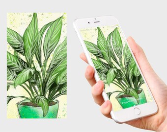 Téléchargement numérique (usage personnel uniquement) Fond d’écran de téléphone d’illustration botanique à l’aquarelle - Plante chinoise à feuilles persistantes - par Emily Hocking